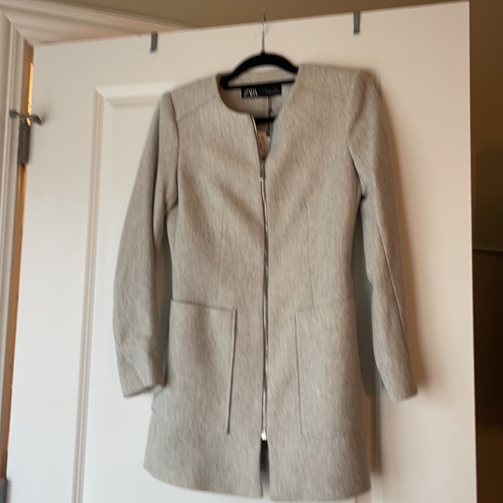 Zara Light Grey Zip Blazer Jacket - Picture 2 of 9